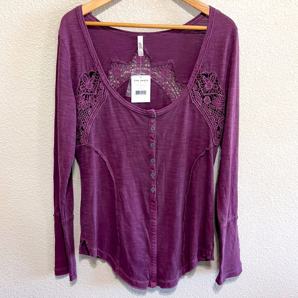 Free People Plum Purple Long Sleeve Button-Down Top